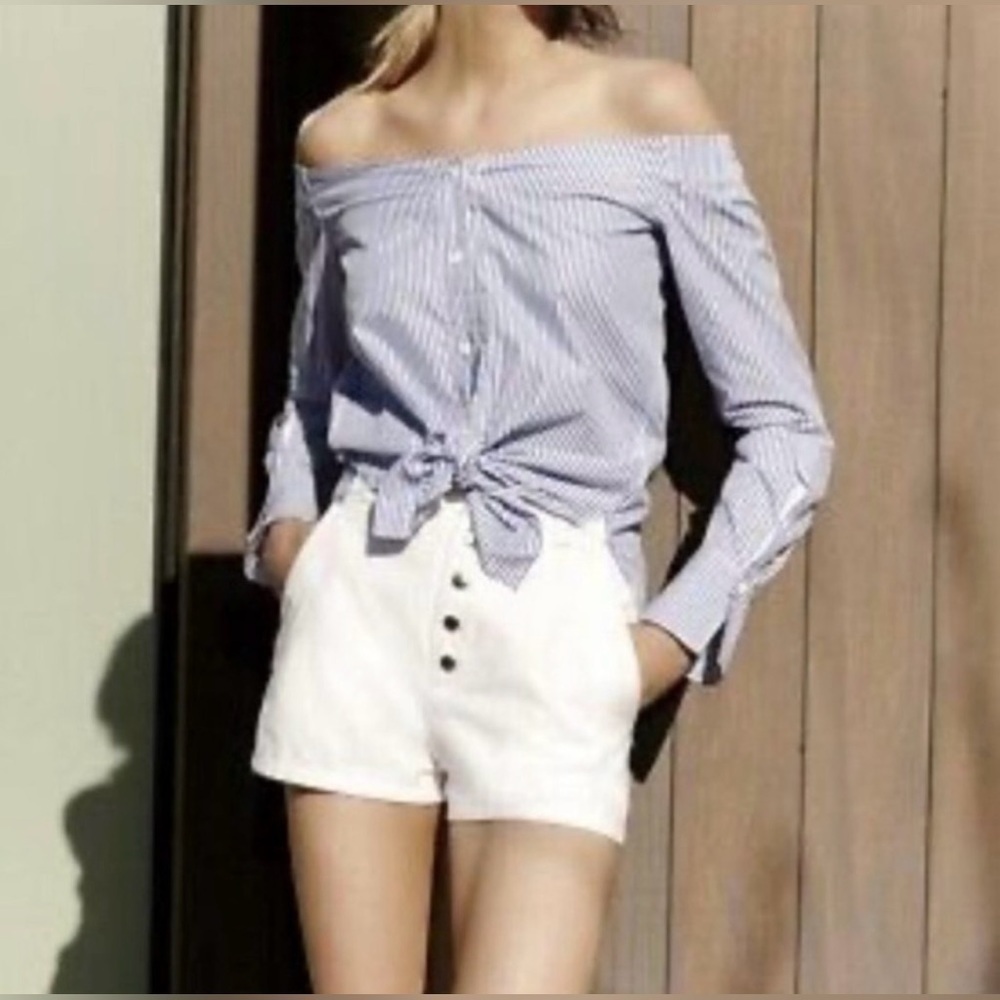 Rag & Bone Branson Snap-Front Twill Shorts Size
2 White Mid-Rise